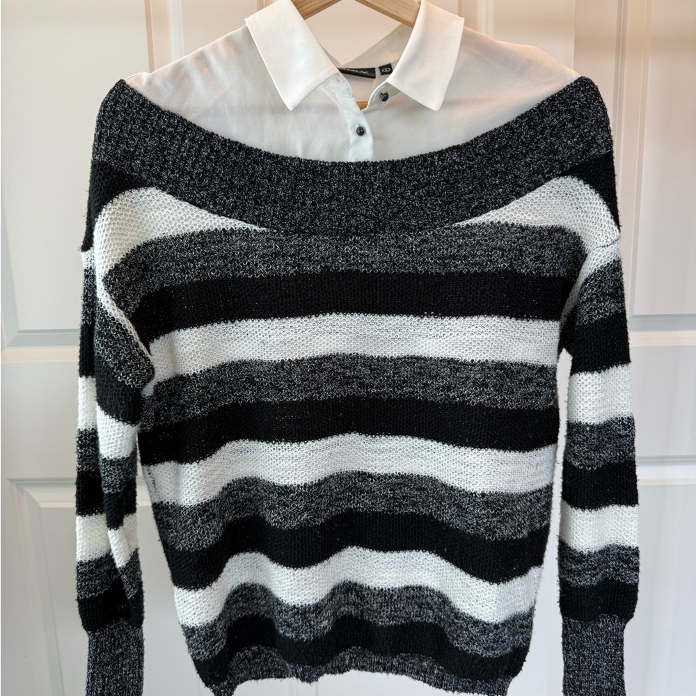 Only Off-the-Shoulder Black and White Sweater